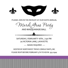 Black Mask with stripe Mardi Gras Invite