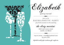 Turquoise Damask Drinks Bachelorette Party Invitation