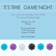 Blue and Purple Poker Chips Game Night Invitation