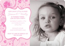 Pink Clover St. Patricks Day Birthday Party Invite