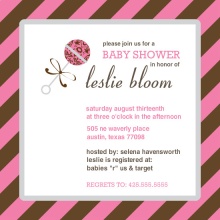 Pink and Brown Stripes  Girl Baby Shower Invite