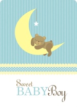 Bear on Moon Baby Blue Baby Shower Invite