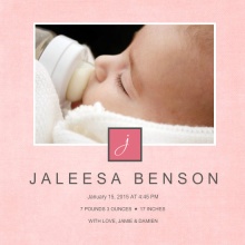 Pale Pink Monogram Photo Girl Baby Announcement