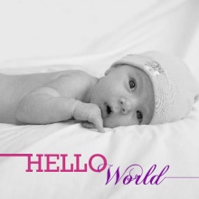 Pink and Purple Hello World Photo Girl Baby Announcements