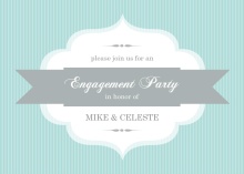 Turquoise Stripe and Banner Engagement Party Invite