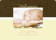 Yellow and Brown Linen Baby Announcement