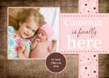 Brown Linen with Pink Sibling Baby Announcement