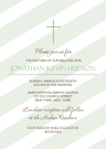Diagonal Green Stripes with Cross Christening Invitation