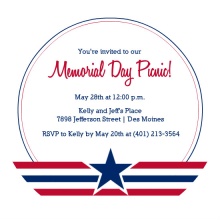 Red and Blue Circle and Star Memorial Day Invitation