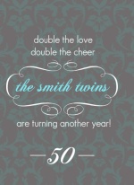 Damask and Grey Twins 50th Birthday Invitation