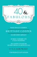 Teal and Fabulous 40th Birthday Invitation