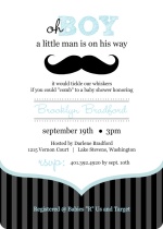 Blue and Black Moustache  Boy Baby Shower Invites