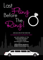 Black, White and Pink Limo in the City Bachelorette Party Invite