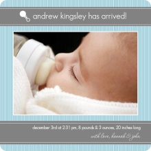 Blue and Gray Pinstripe Boy Birth Announcement