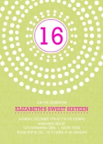 Bright Pink and Green Circle Burst Sweet Sixteen Invitation