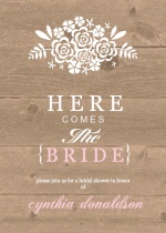 Brown and Pink Wood and Flower Bouquet Bridal Shower Invite