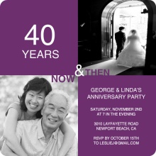 40th Anniversary Purple Modern Photo Squares Anniversary Party Invitation