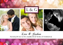 Pink Bubbly Three Photo Wedding Anniversary Invitation