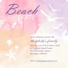 Purple and Pink Watercolor Beach Party Invitation