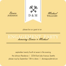 Yellow and Black Skeleton Key Engagement Party Invite