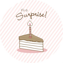 Pink Stripes and Cake Surprise Birthday Invitation
