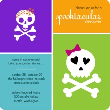 Cute Skull and Crossbones Sleepover Halloween Party Invite
