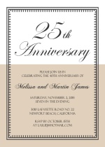 Vintage Taupe and White 25th Anniversary  Anniversary Invite