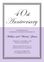 Lavender and White Vintage  40th Anniversary Invite