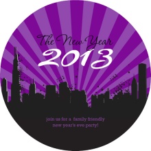 Purple City Skyline New Years Party Invitation
