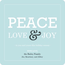 Modern Peace Love and Joy Blue Holiday Card