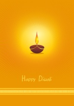 Orange Diya Lamp Diwali Greeting Card
