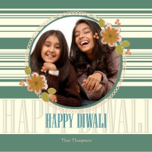 Stripes and Circles Green Photo Diwali Greeting Card