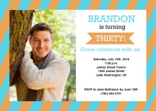 Orange and Turquoise Striped 30th Birthday Photo Card