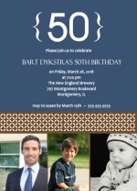 Blue Three Photo 50th Birthday Invitation