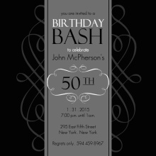 Black and Grey Formal Soiree  50th Birthday Invite