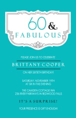 Teal and Fabulous 60th Birthday Invitation