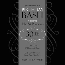 Black and Grey Formal Soiree  30th Birthday Invite