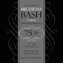 Black and Grey Formal Soiree  75th Birthday Invite