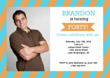 Masculine Striped Photo 40th Birthday Invite