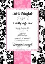 Black White and Pink Sweet 16 Birthday Party Invitation