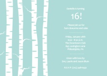 Light Blue Birch Trees Winter Birthday Party Invite
