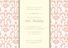 Peach Elegant 16th Birthday Invitation