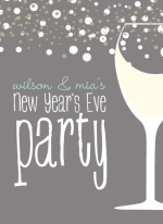 Silver Champagne Bubbles New Years Invite