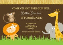 Safari Animals  First Birthday Invite
