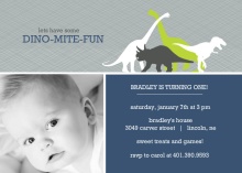 Navy and Gray Dinosaur  1st Birthday Invitation