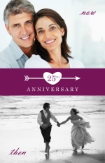 Flashback Purple and White Heart and Arrow 25th Anniversary Invitation
