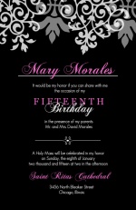 Black and Gray Flourish Quinceanera  Invite