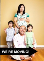 Black and White Quadfold Moving Party Invite