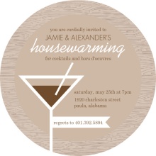 Brown Wood Grain and Martini Housewarming Invitation