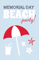 Blue and Red Memorial Day Beach Party Invitation
